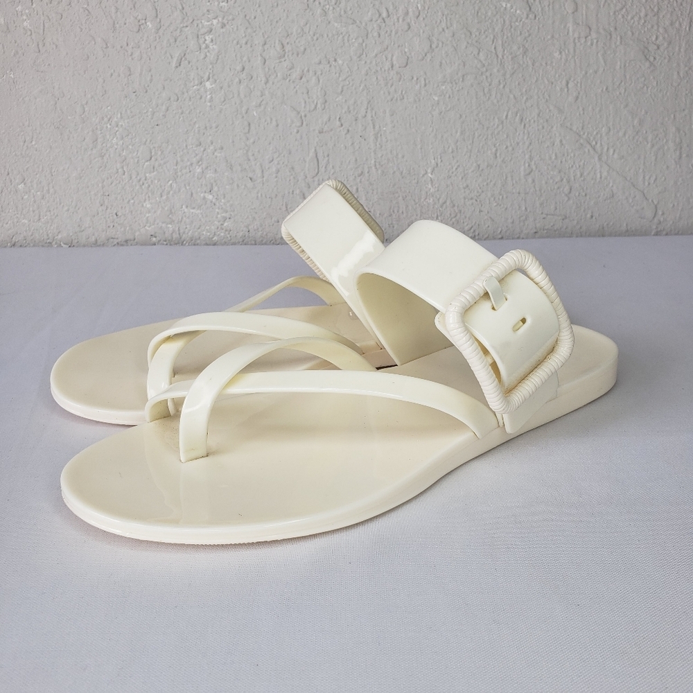 Veronica Beard Ivory Slides Sandals with Buckle